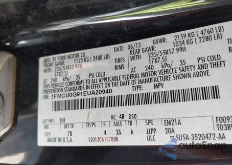 2014 Ford Escape Se из США, поврежденный, VIN 1FMCU0G91EUA20940